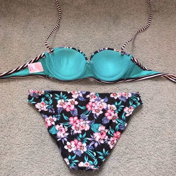 Adorable Xhilaration Floral Teal Bikini - Picture 2 of 10
